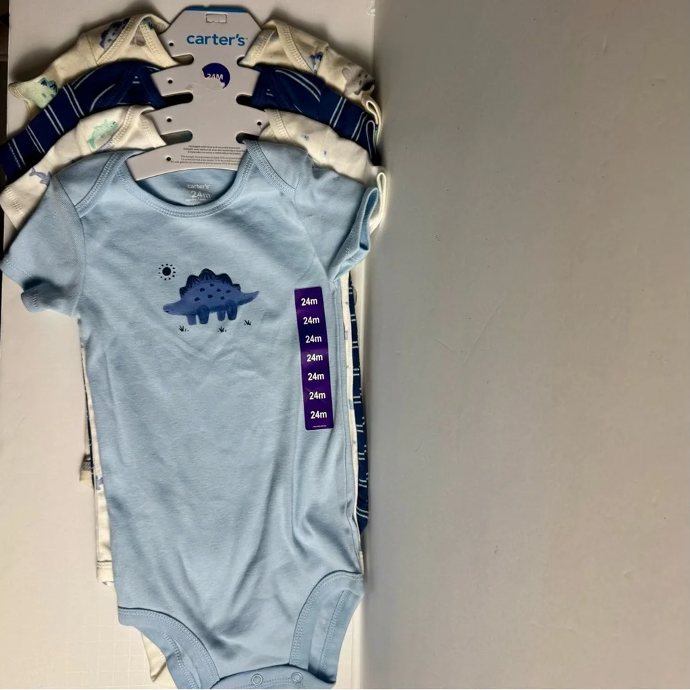 Carter's Baby 4-pack Blue Body Suit Dinosaur. Size 24M, 100% Cotton
